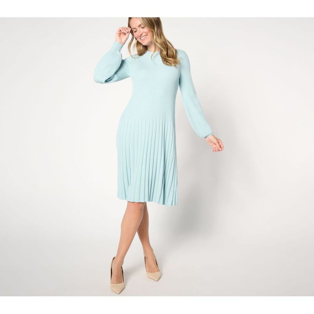 Ryan Simkhai Eyeshop Women's Dress Sz L Balloon Sleeve Sweater Blue A661723